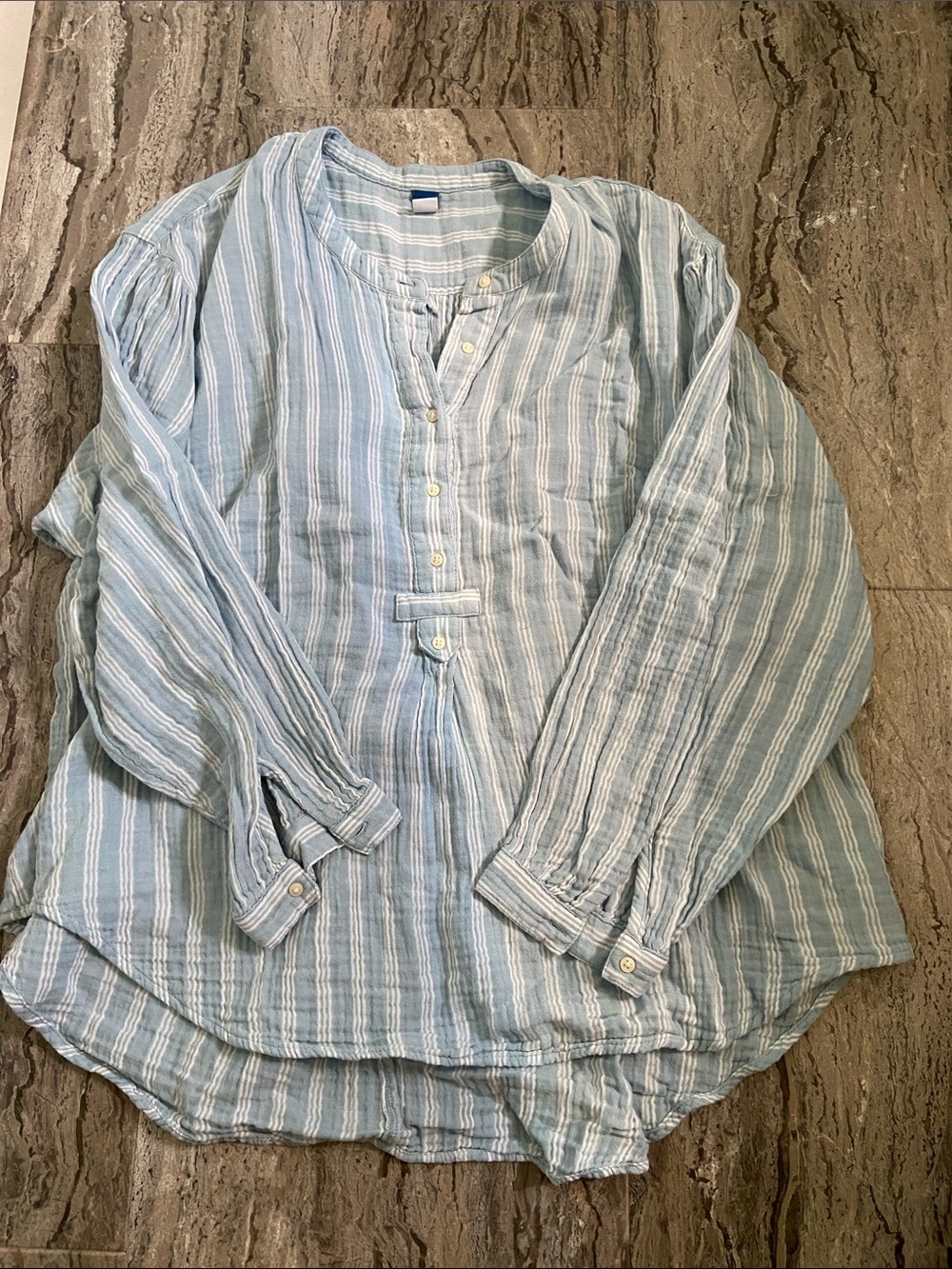 Old Navy Light Blue and White Striped Linen Top